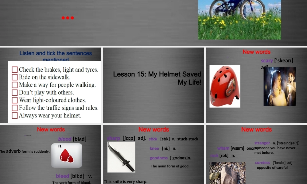 冀教初中英语九上《Lesson 15 My Helmet Saved My Life! 》PPT课件 (3).ppt