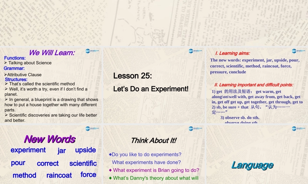 冀教初中英语九上《Lesson 25 Let’s Do an Experiment!》PPT课件 (1).ppt