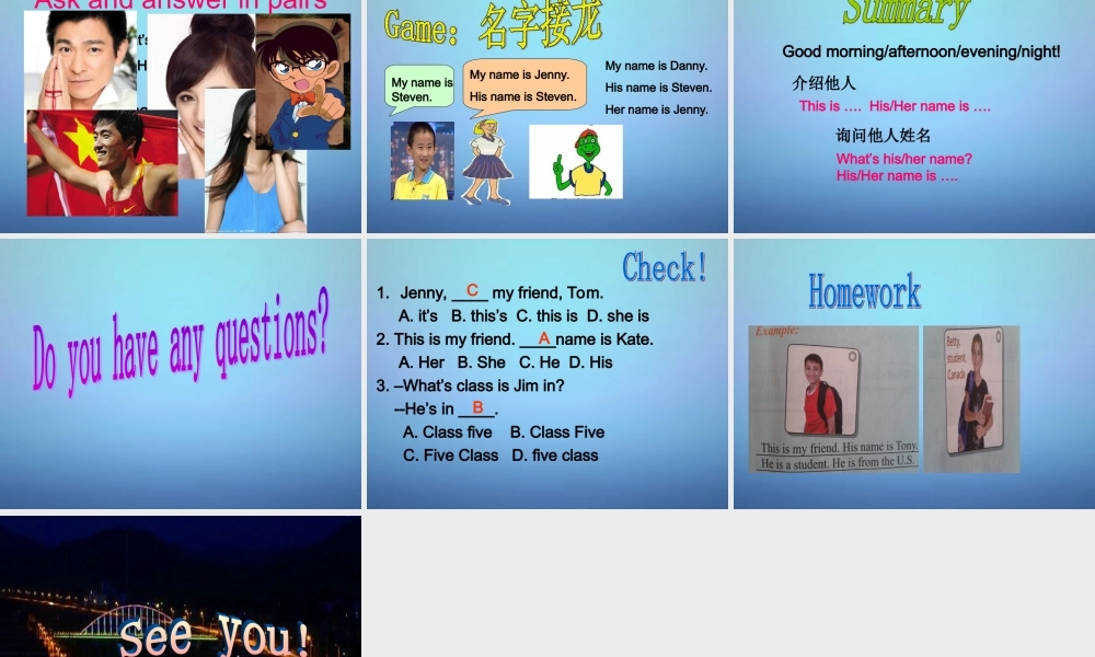 冀教初中英语七上《Lesson 2 Teacher and Students》PPT课件 (3).ppt