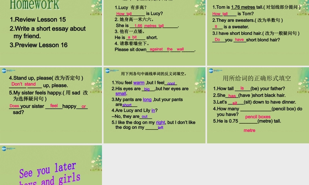 冀教初中英语七上《Lesson 15 Tall or Short》PPT课件 (1).ppt