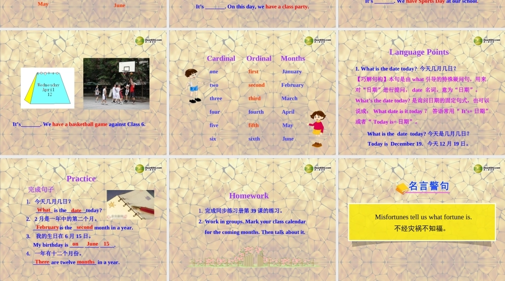 冀教初中英语七上《Lesson 39 A Class Calendar》PPT课件 (1).ppt