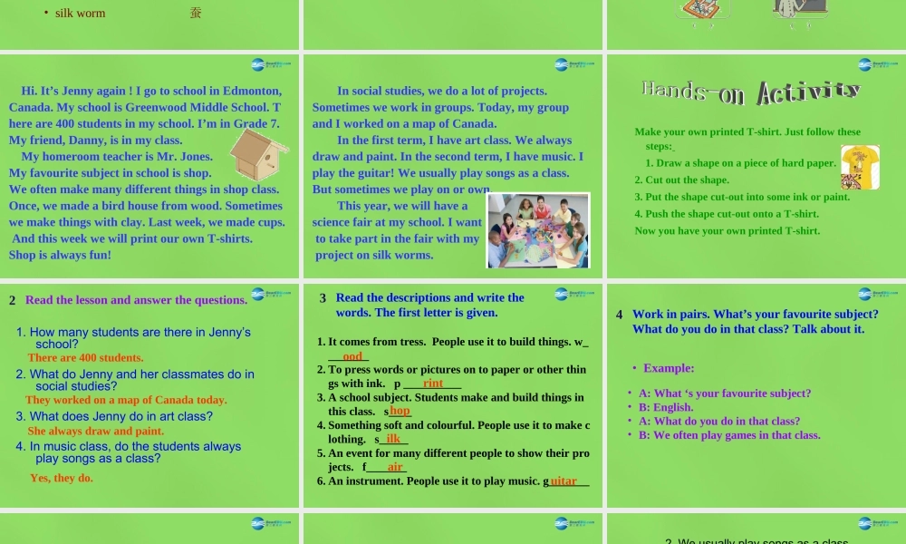 冀教初中英语七下《Lesson 14 Jenny's School Life》PPT课件 (2).ppt