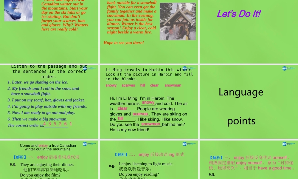 冀教初中英语七下《Lesson 32 I Can't Wait for Winter!》PPT课件 (4).ppt