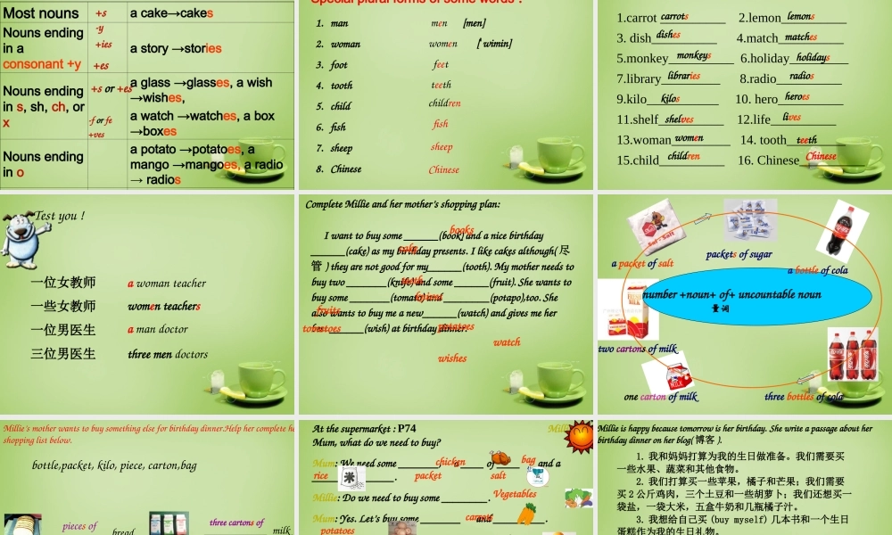 江苏省常州市潞城中学七年级英语上册 Unit 6 Food and lifestyle Grammar课件1 .ppt