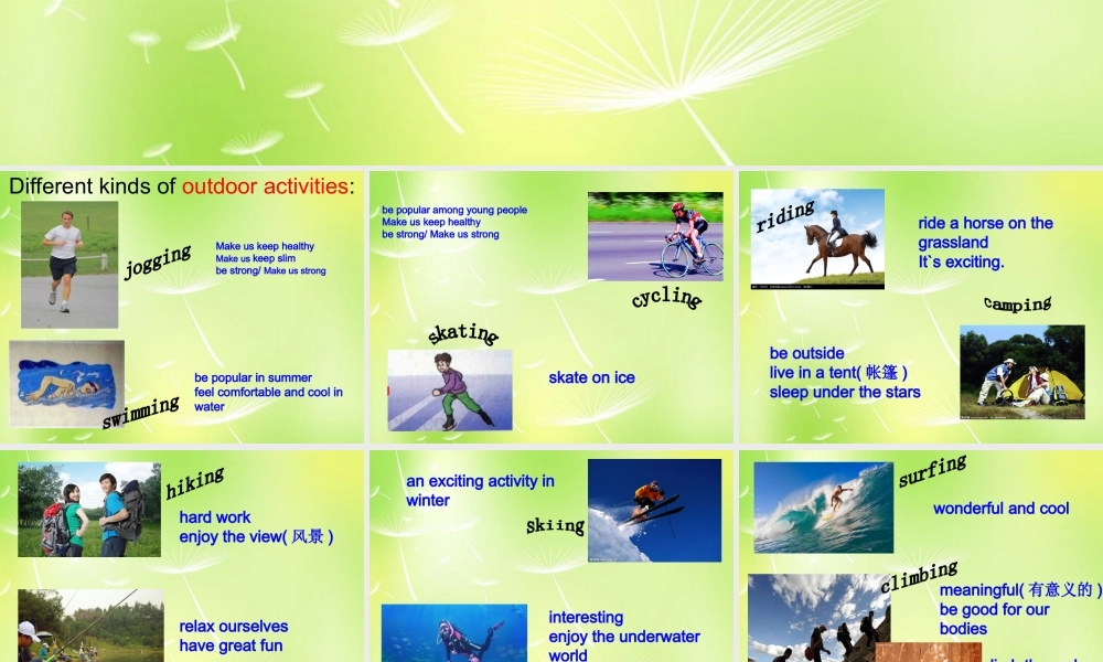 江苏省常州市武进区马杭初级中学七年级英语下册 Unit 6 Outdoor fun Welcome课件 .ppt