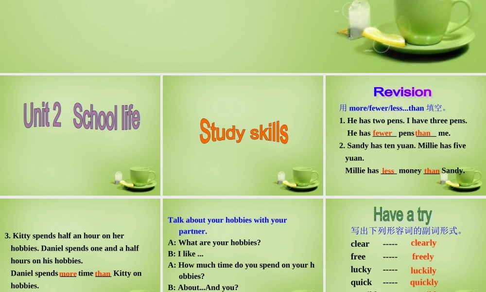 江苏省东海县横沟中学八年级英语上册 Unit 2 School life Study skills课件.ppt