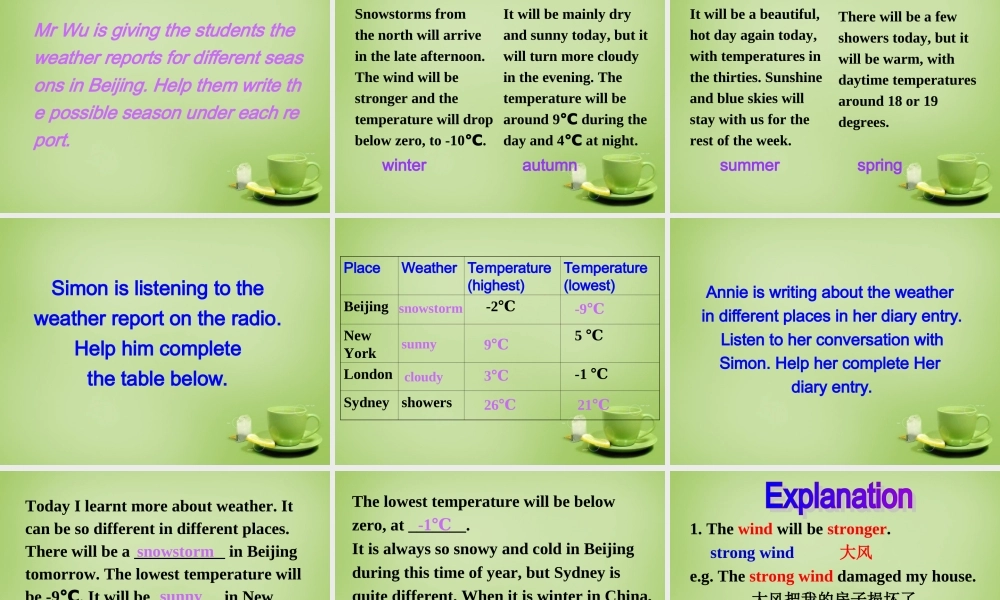 江苏省东海县横沟中学八年级英语上册 Unit 7 Seasons Integrated skills课件2.ppt
