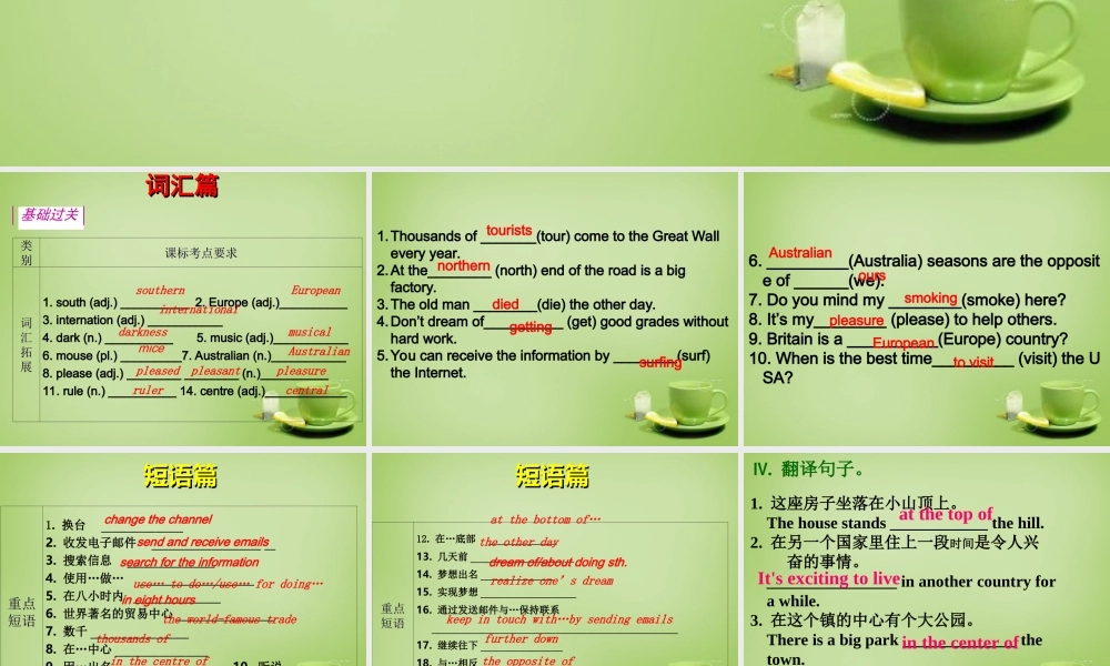 江苏省东海县横沟中学八年级英语下册 Unit 3 Online tours Revision课件 .ppt