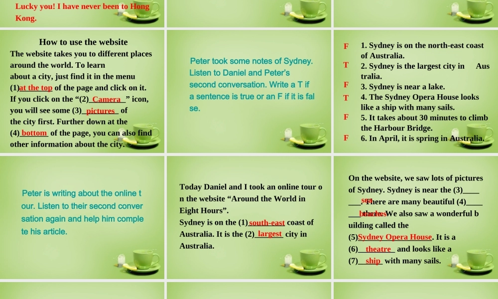 江苏省东海县横沟中学八年级英语下册 Unit 3 Online tours Integrated skills课件 .ppt