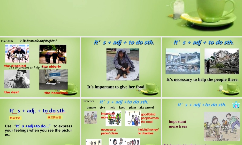 江苏省东海县横沟中学八年级英语下册 Unit 6 Sunshine for all Grammar 1课件 .ppt