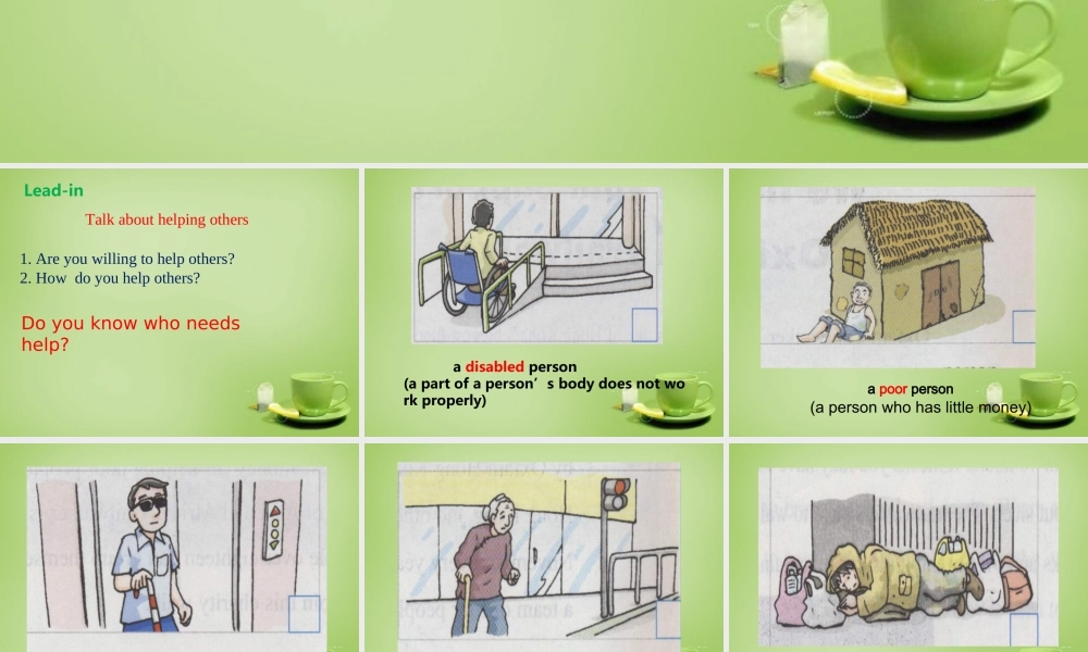 江苏省东海县横沟中学八年级英语下册 Unit 6 Sunshine for all Comic strip & Welcome to the Unit课件 .ppt