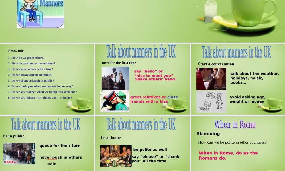 江苏省东海县横沟中学八年级英语下册 Unit 5 Good manners Reading 1课件 .ppt