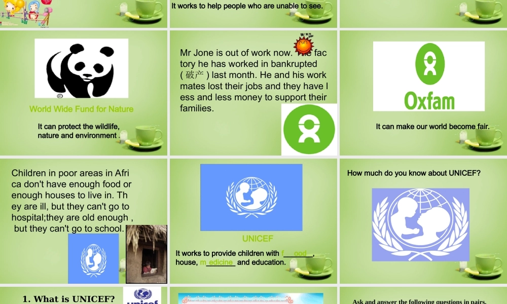 江苏省东海县横沟中学八年级英语下册 Unit 7 International Charities Integrated skills课件 .ppt