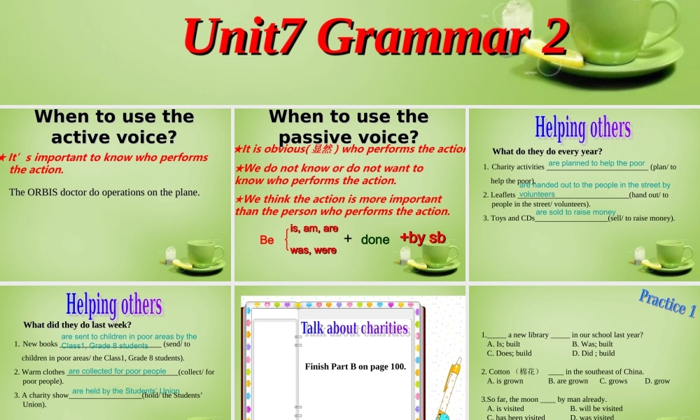 江苏省东海县横沟中学八年级英语下册 Unit 7 International Charities Grammar 2课件 .ppt