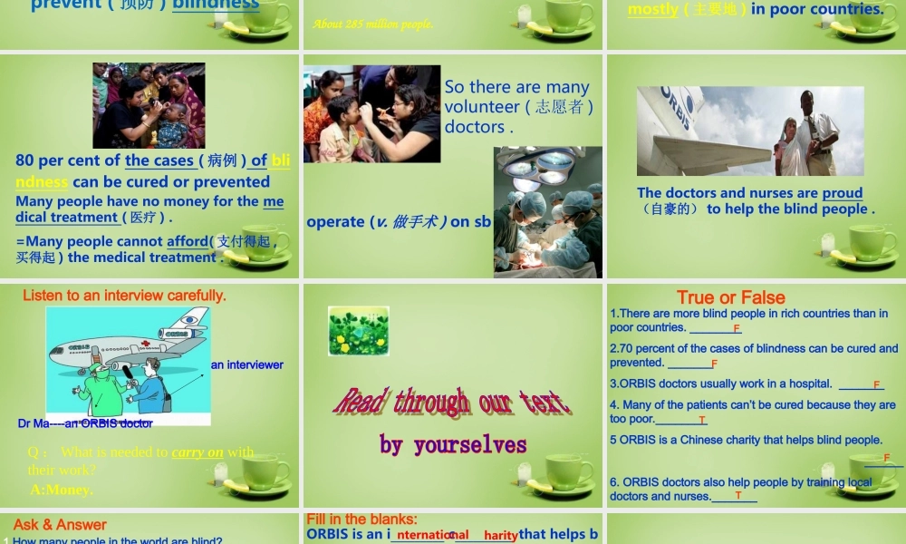 江苏省东海县横沟中学八年级英语下册 Unit 7 International Charities Reading 1课件 .ppt