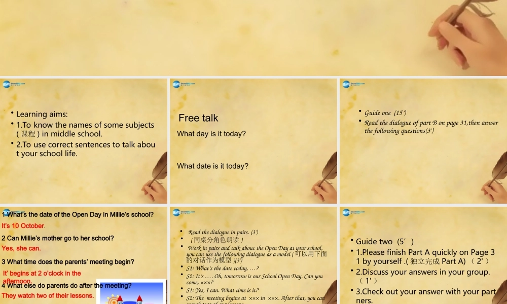 江苏省东海县晶都双语学校七年级英语上册 Unit 3 Welcome to our school！Welcome to the unit & Comic Strip课件 .ppt