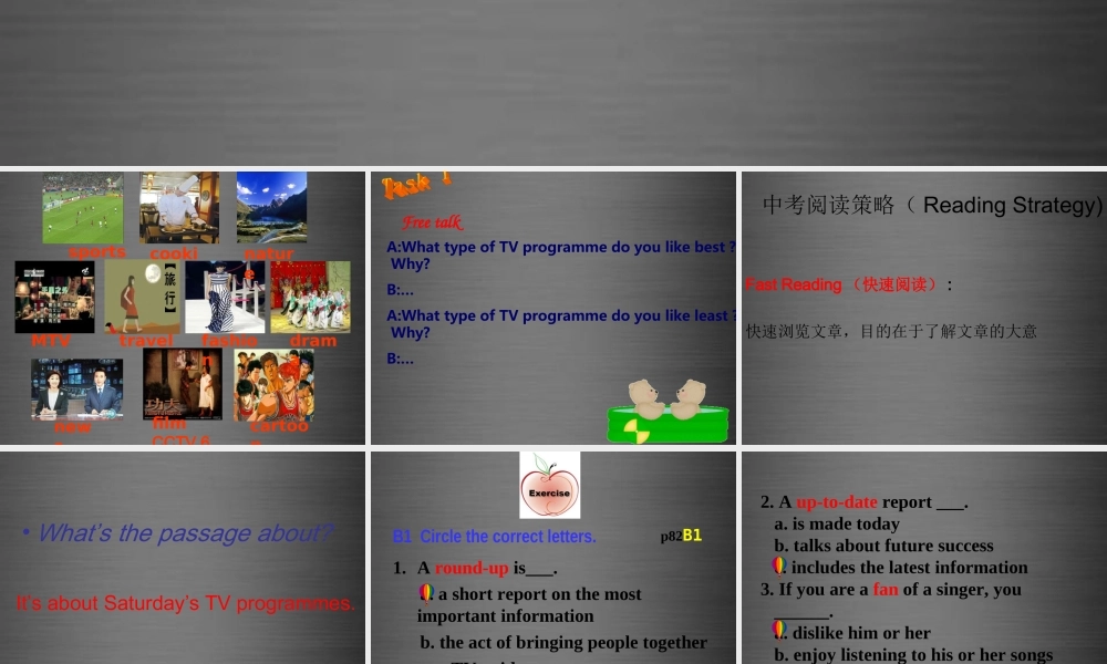 江苏省东台市南沈灶镇中学九年级英语上册 Unit 6 TV programmes Reading课件 .ppt