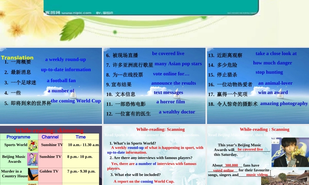 江苏省东台市南沈灶镇中学九年级英语上册 Unit 6 TV programmes课件 .ppt