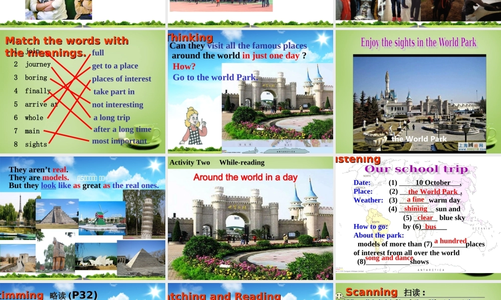 江苏省姜堰区叶甸初级中学八年级英语上册 Unit 3 A day out Reading课件.ppt