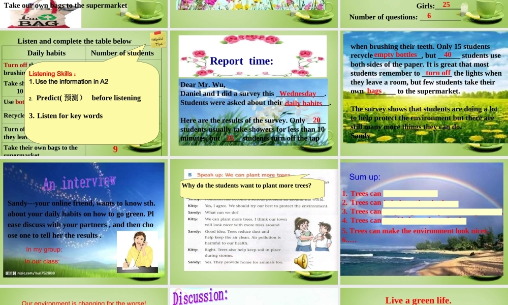 江苏省姜堰区叶甸初级中学八年级英语下册 Unit 8 A green world Integrated skills课件 .ppt