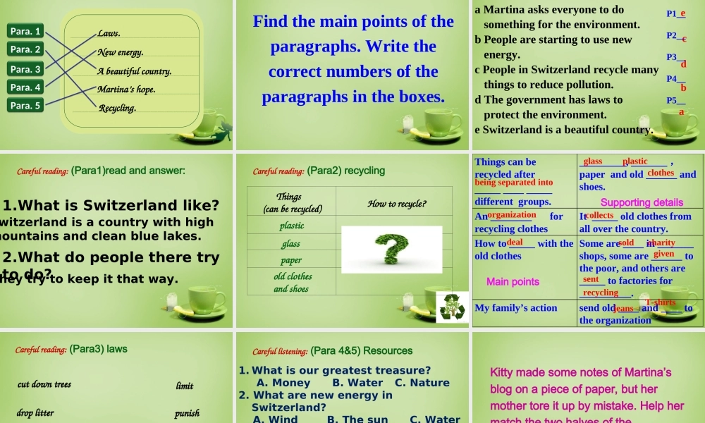 江苏省姜堰区叶甸初级中学八年级英语下册 Unit 8 A green world Reading 1课件 .ppt
