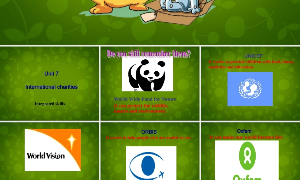 江苏省句容市天王中学八年级英语下册 Unit 7 International Charities Integrated skills课件 .ppt