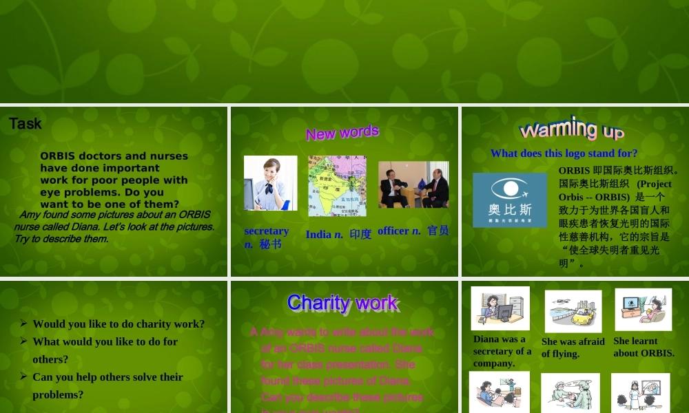 江苏省句容市天王中学八年级英语下册 Unit 7 International Charities Task课件 .ppt