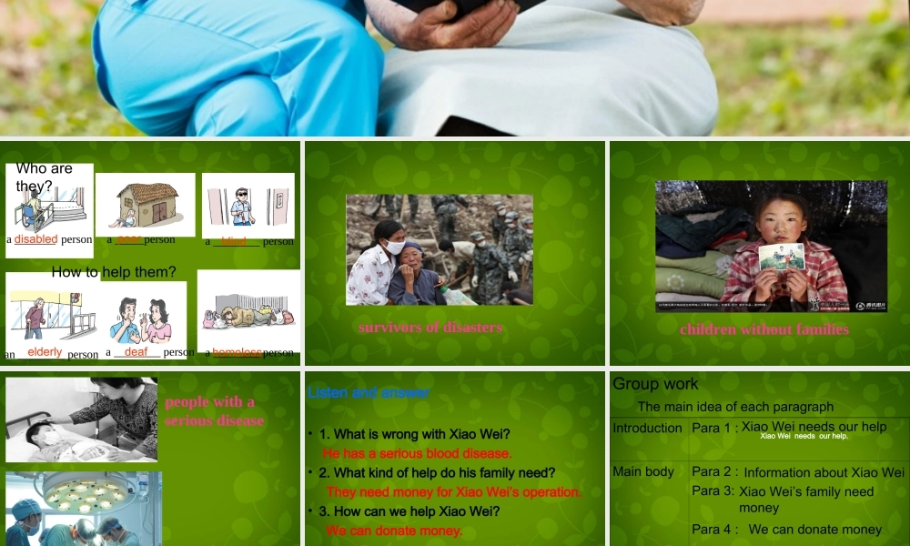 江苏省句容市天王中学八年级英语下册《Unit 6 Sunshine for all Task》课件 .ppt