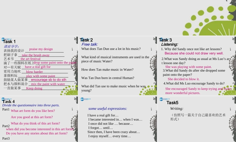 江苏省句容市天王中学九年级英语上册 Unit 5 Art world Task课件 .ppt