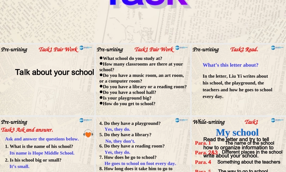 江苏省句容市天王中学七年级英语上册 Unit 3 Welcome to our school Taskr课件 .ppt