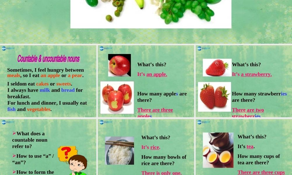 江苏省句容市天王中学七年级英语上册 Unit 6 Food and lifestyle Grammar课件 .ppt