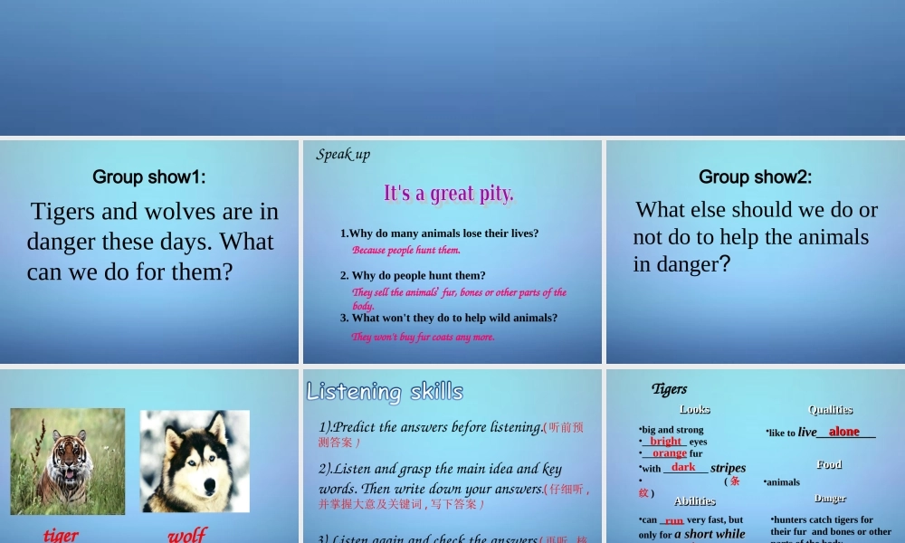 江苏省溧水县孔镇中学八年级英语上册 Unit 5 Wild animals Integrated skills课件.ppt