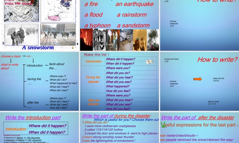江苏省溧水县孔镇中学八年级英语上册 Unit 8 Natural disasters Task课件.ppt