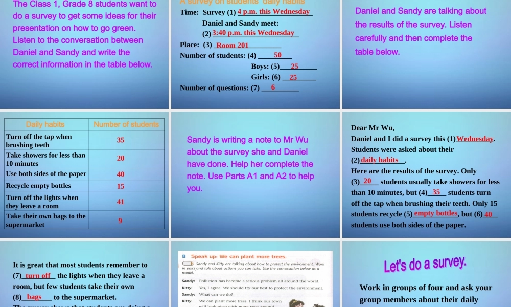 江苏省溧水县孔镇中学八年级英语下册 Unit 8 A green world Integrated skills课件1 .ppt
