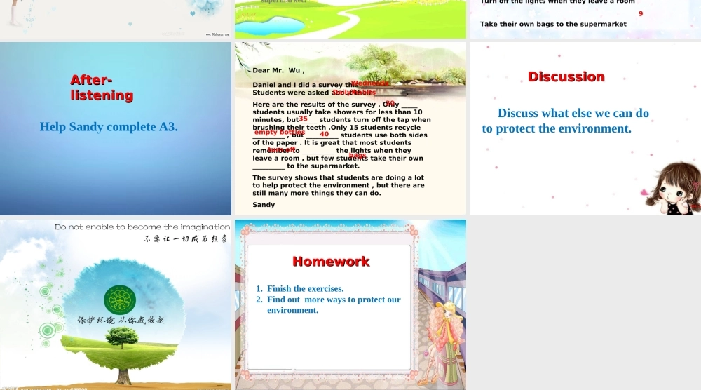 江苏省溧水县孔镇中学八年级英语下册 Unit 8 A green world Integrated skills课件3 .ppt