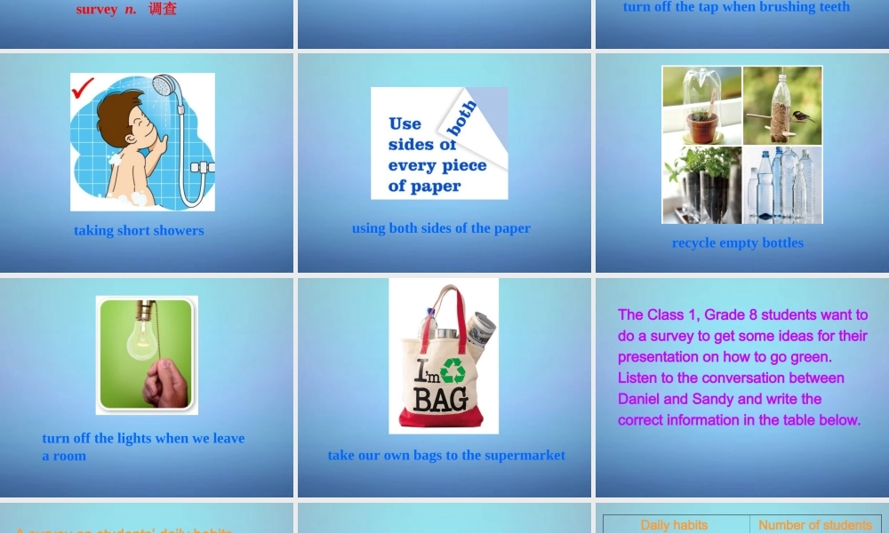 江苏省溧水县孔镇中学八年级英语下册 Unit 8 A green world Integrated skills课件2 .ppt