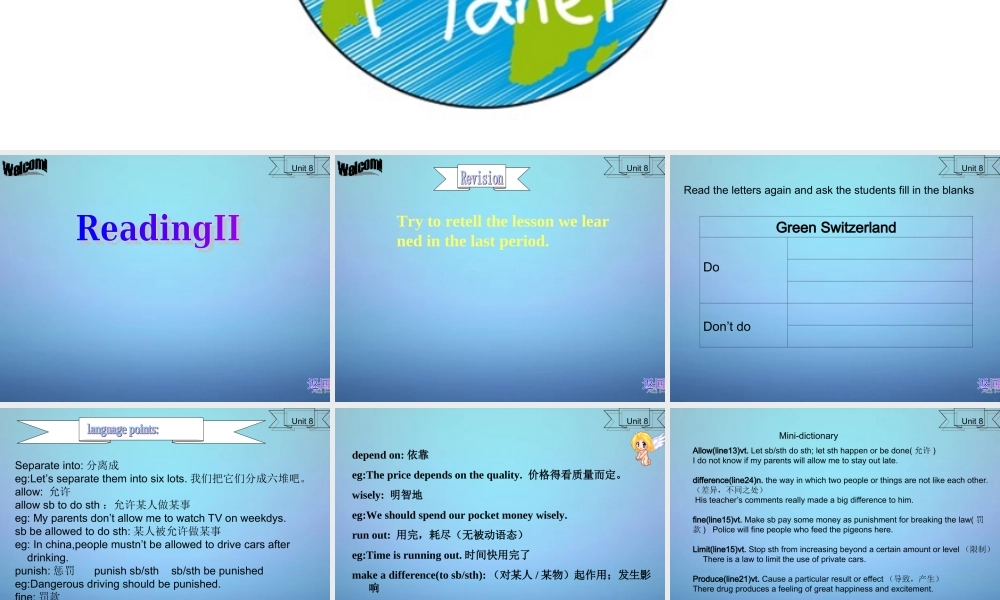 江苏省溧水县孔镇中学八年级英语下册 Unit 8 A green world Reading课件2 .ppt