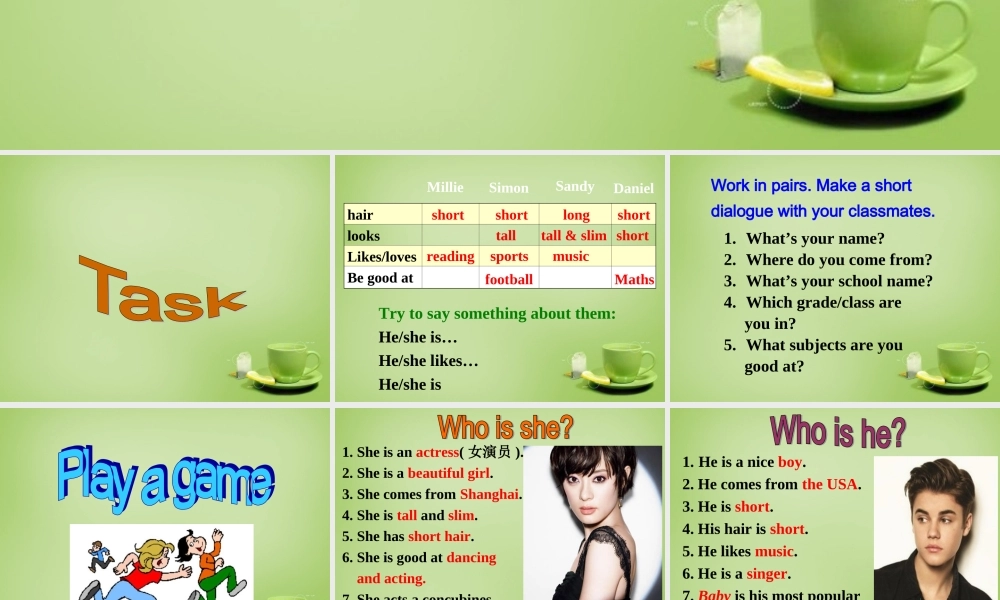 江苏省连云港市海庆中学七年级英语上册 Unit 1 This is me Main task课件 .ppt