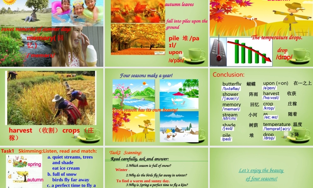 江苏省泗阳县南刘集中学八年级英语上册 Unit 7 Seasons reading课件.ppt