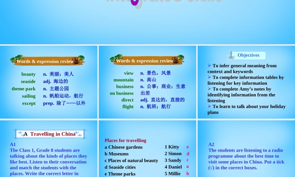 江苏省宿迁市泗洪县育才实验学校八年级英语下册 Unit 2 Travelling P4 Integrated skills课件 .ppt