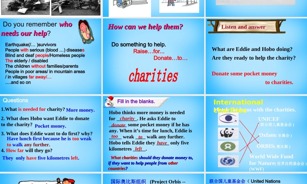 江苏省宿迁市泗洪县育才实验学校八年级英语下册 Unit 7 International Charities P1 Welcome to the unit课件 .ppt