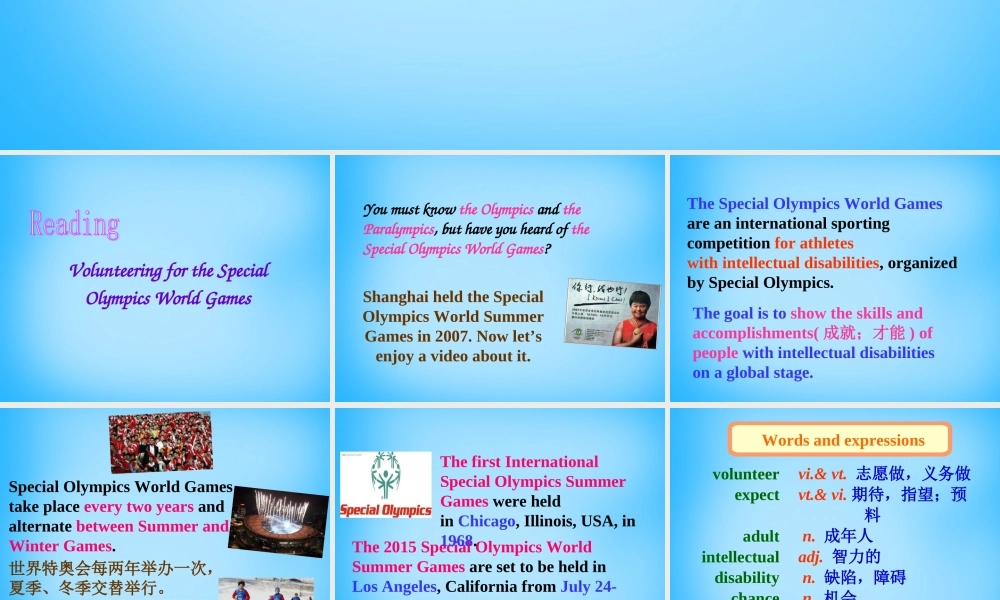 江苏省宿迁市泗洪县育才实验学校八年级英语下册 Unit 6 Sunshine for all P2 Reading课件 .ppt