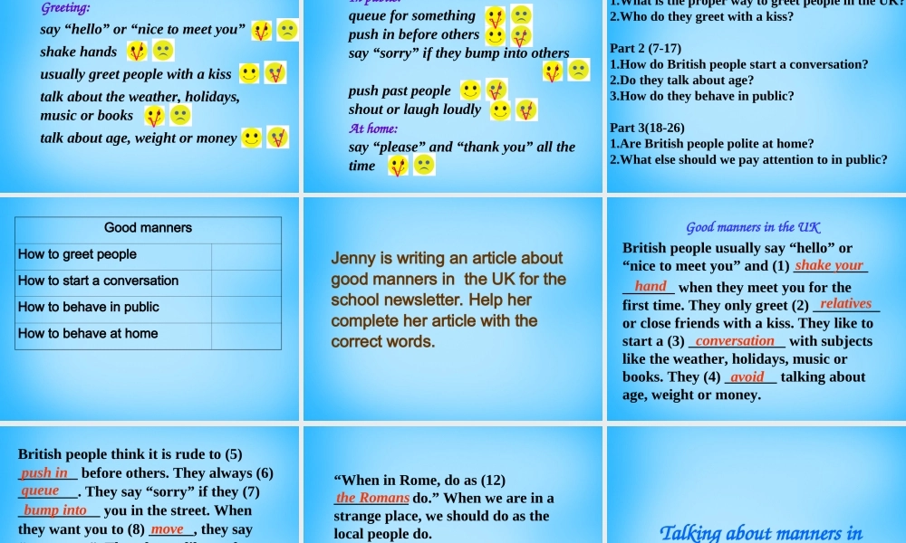 江苏省宿迁市泗洪县育才实验学校八年级英语下册 Unit 5 Good manners P2 Reading课件 .ppt