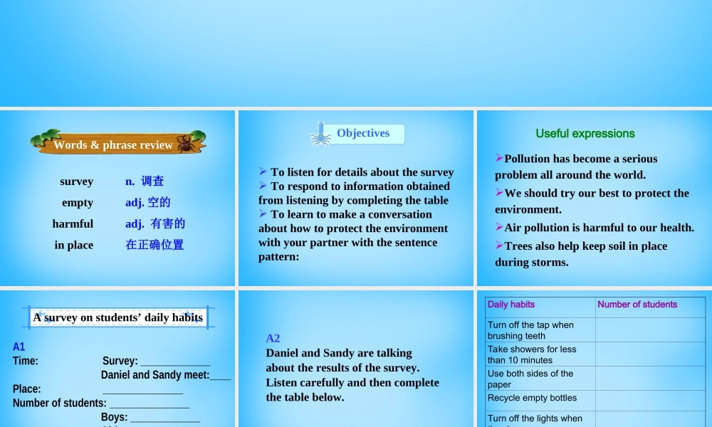 江苏省宿迁市泗洪县育才实验学校八年级英语下册 Unit 8 A green world P4 Integrated skills课件 .ppt