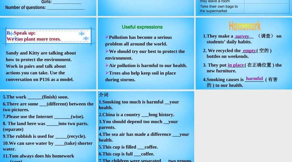 江苏省宿迁市泗洪县育才实验学校八年级英语下册 Unit 8 A green world P4 Integrated skills课件 .ppt