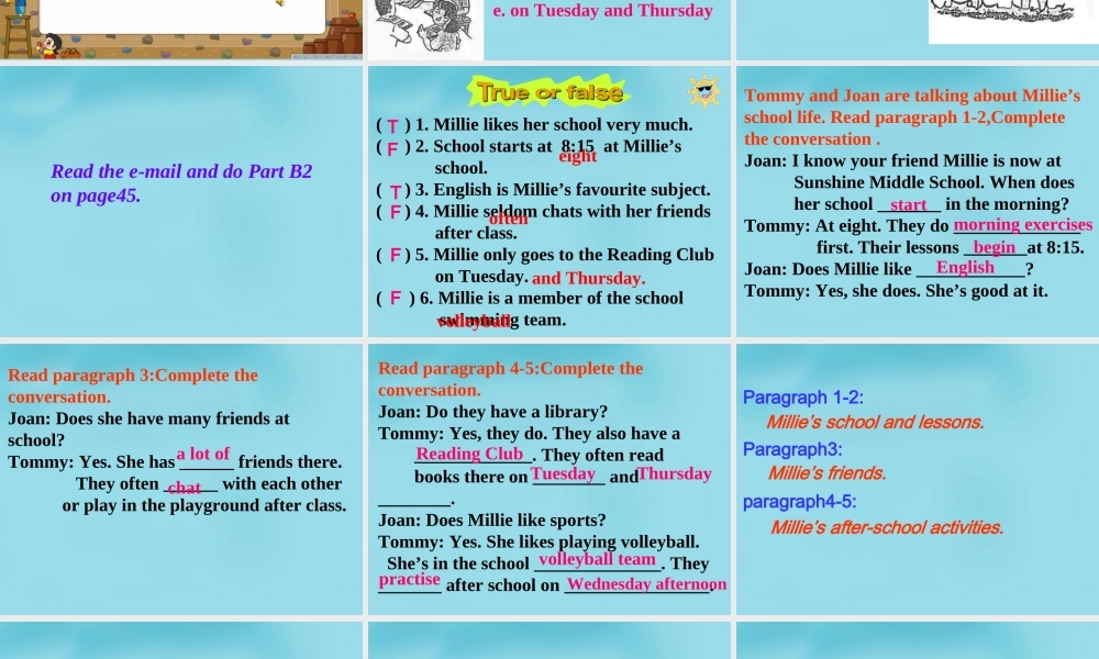 江苏省太仓市第二中学七年级英语上册《Unit 4 My day READING》课件 .ppt
