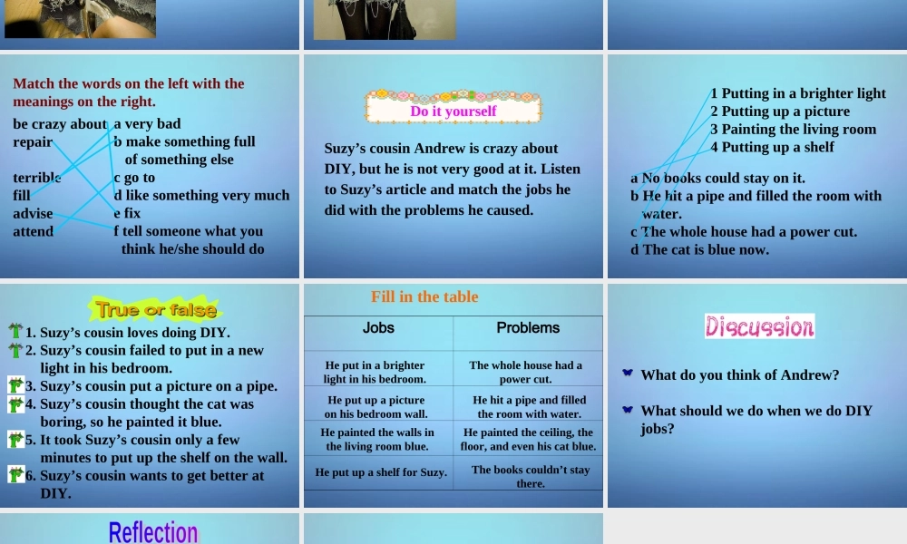 江苏省兴化市昭阳湖初级中学八年级英语上册 Unit 4 Do it yourself Reading课件1.ppt