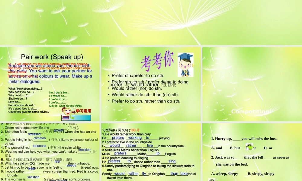 江苏省徐州市沛县杨屯中学九年级英语上册 Unit 2 colour Revision课件 .ppt