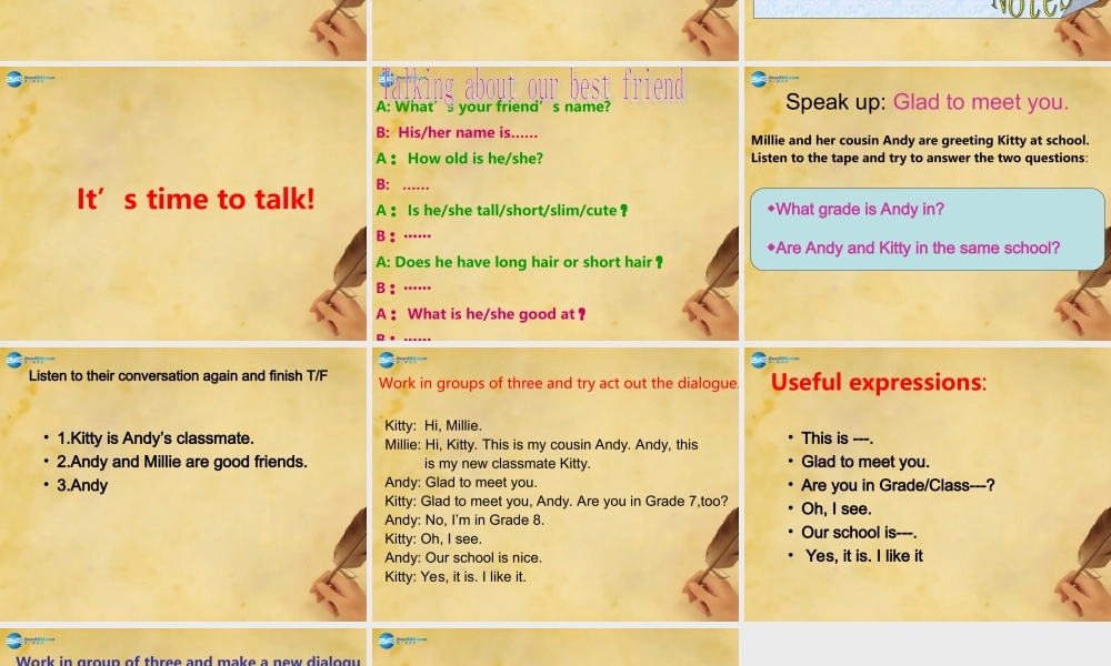 江苏省徐州市沛县杨屯中学七年级英语上册 Unit 1 This is me Integrated skills课件 .ppt