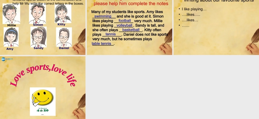 江苏省徐州市沛县杨屯中学七年级英语上册 Unit 2 Let’s play sports Integrated skills课件 .ppt